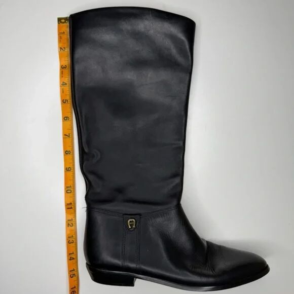 Etienne Aigner Black Leather Riding Boots | Vintage Designer, Made in Brazil - Picture 10 of 12